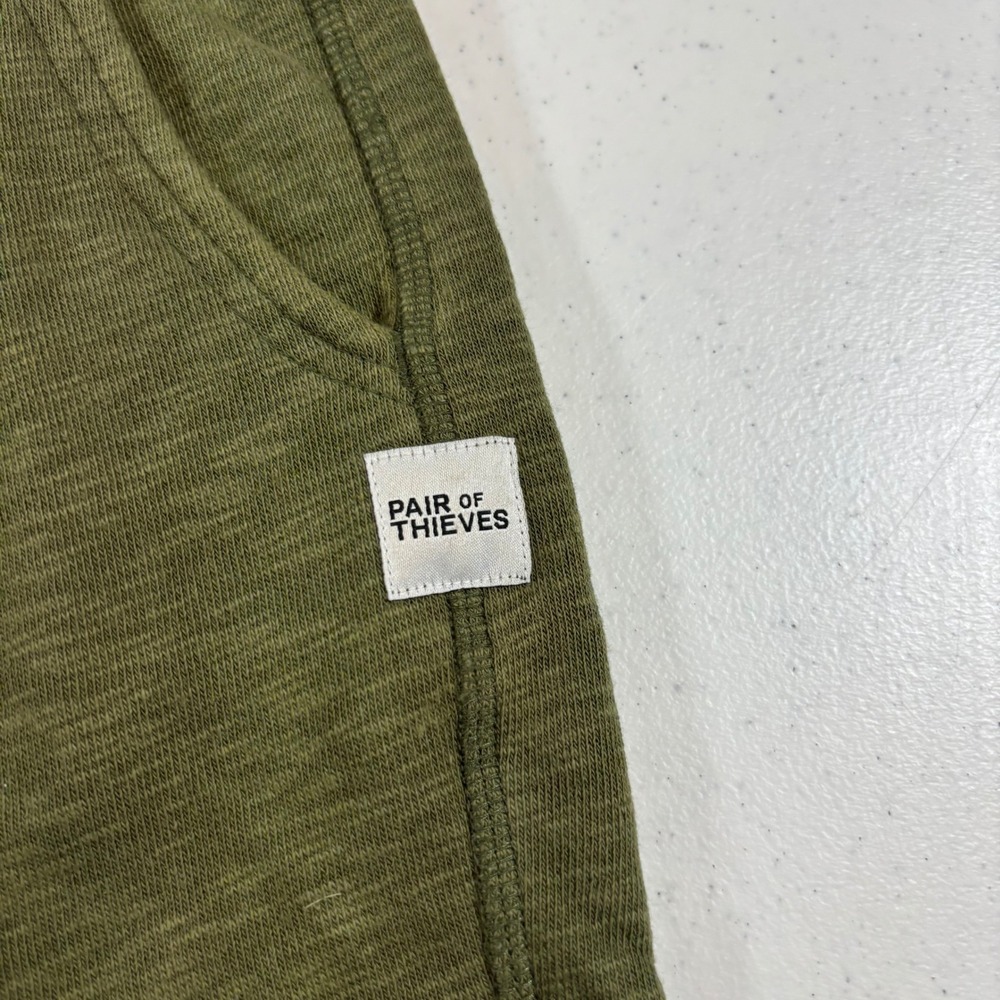 Pair of Thieves Mens Lounge Shorts Olive Green Slub Knit Drawstring Size M - Picture 4 of 10